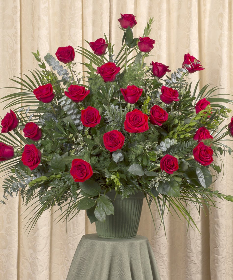 Red Rose Funeral Basket in Boston, MA | Central Square Florist