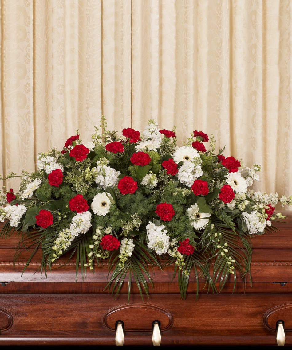 Red and White Casket Cover in Boston, MA Central Square Florist