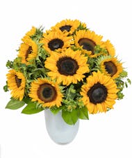 Sunflowers in White Glass Vase