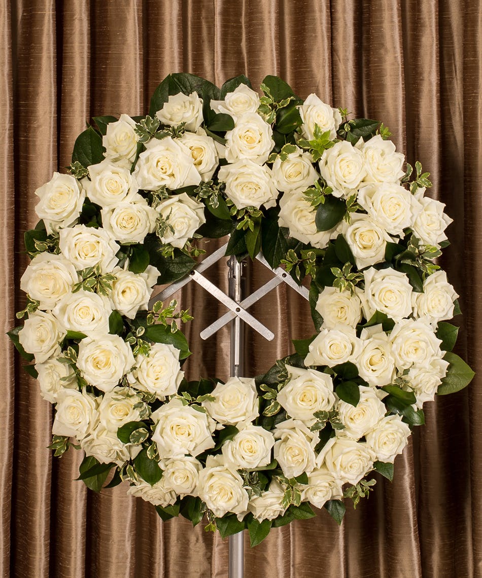 White Rose Wreath in Boston, MA | Central Square Florist
