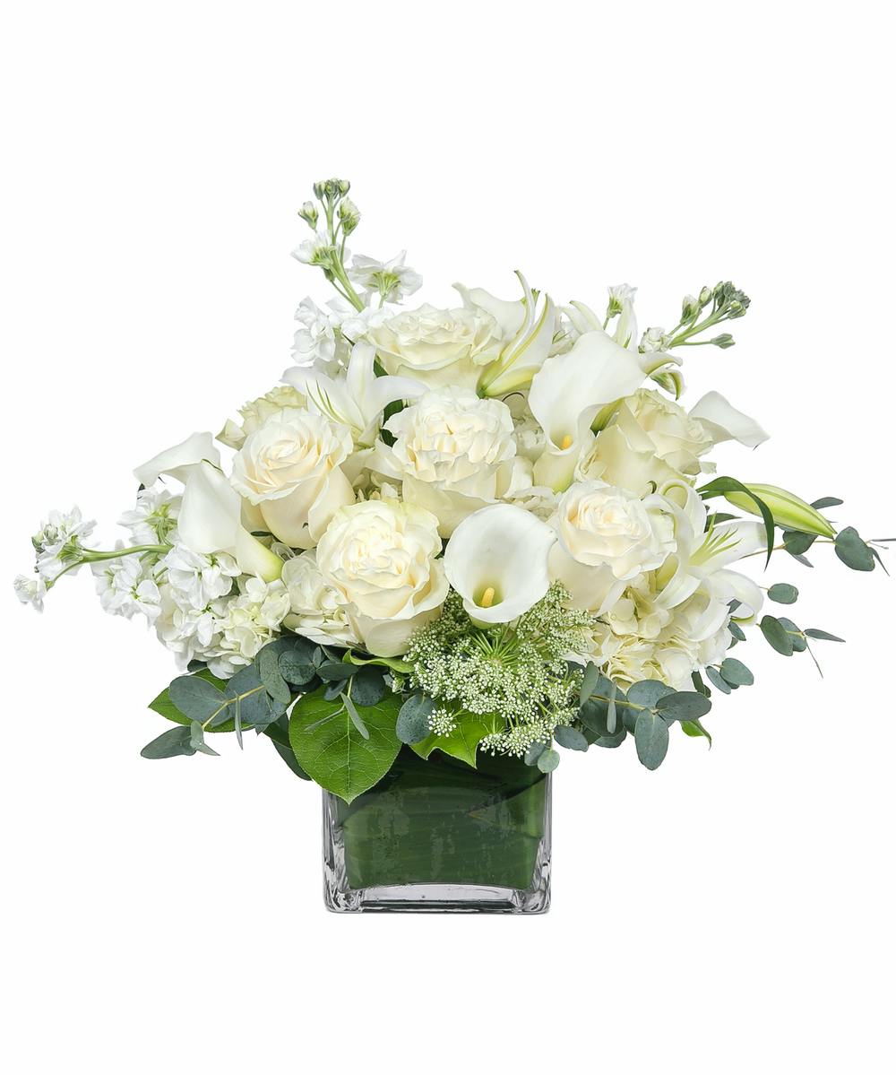 All White Cube Flower Arrangement in Boston, MA Central Square Florist