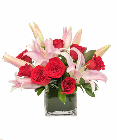 Modern Red Rose & Lily Cube in Boston, MA
