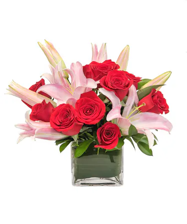 Modern Red Rose & Lily Cube in Boston, MA