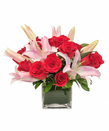 Modern Red Rose & Lily Cube in Boston, MA