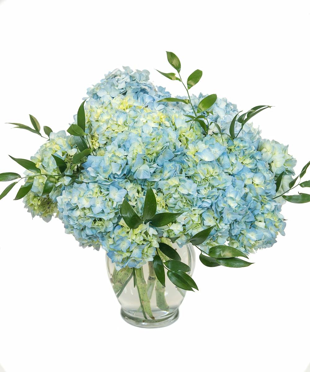 blue and green hydrangea bouquet