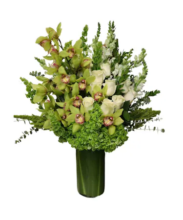 Green and White Tall Floral Arrangement in Boston, MA