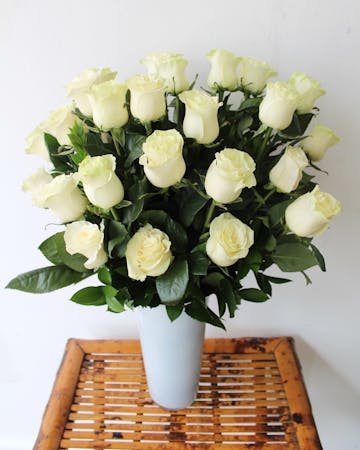 Long Stem White Roses In White Vase In Boston Ma Central Square