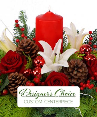 Premium Holiday Centerpiece with Candle -Designer's Choice
